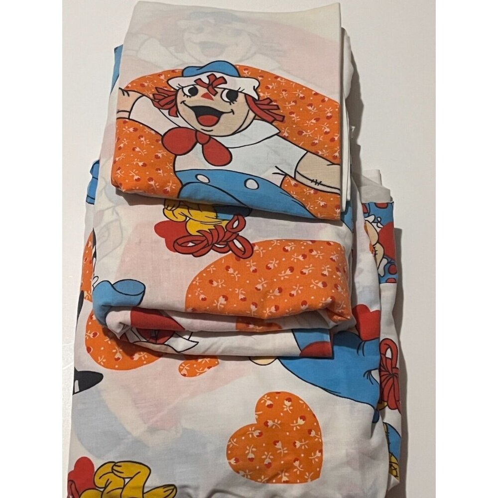 Raggedy Ann & Andy Twin Sheet set 3 pieces 1980 by Wamsutta-Rare pattern